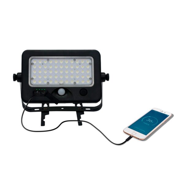 SSFLM-10W-CW Reflector Led Solar Portátil C/Puerto Usb C/Sensor De Movimiento 10W Ip65 Luz Fría 6000K - Imagen 2