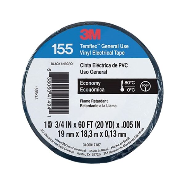 Cinta Aisl. Temflex 155 Vinilo 3/4"X 18Mts Negro 3M